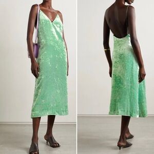 Jil Sander Mint Green Backless Mini Velvet Slip Dress, Sz 4